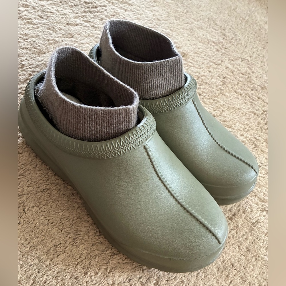 UGG Olive Green Slip-On Clog Mules with Knit Collar